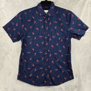 Katin Mens‎ Medium Blue Leaf Print Casual Button Up Short Sleeve